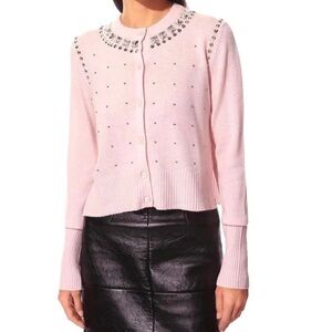 Miu Miu Cashmere/Wool Blend Pink Studded Cardigan
